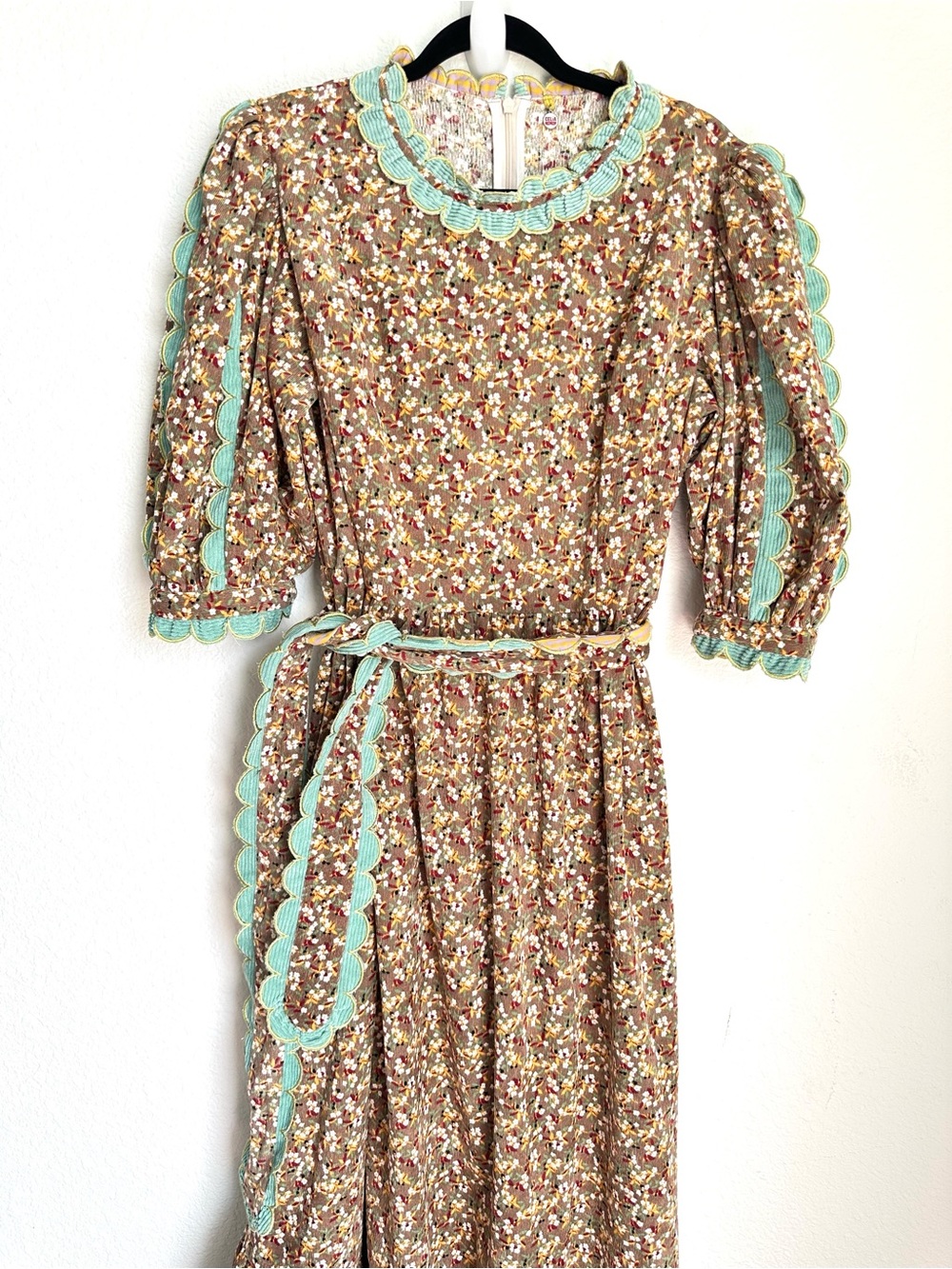 CELIA B Alamo Dress Brown Floral Midi corduroy Large - Picture 5 of 17
